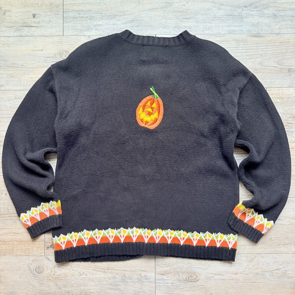 Vintage Halloween Sweater Cardigan Small 2001 Tiara International Ghost Pumpkin - Picture 2 of 13
